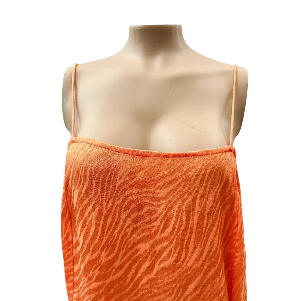 Motel Zebra Print Spaghetti Strap Side Slit Slip Dress Cantaloupe Orange Women S
